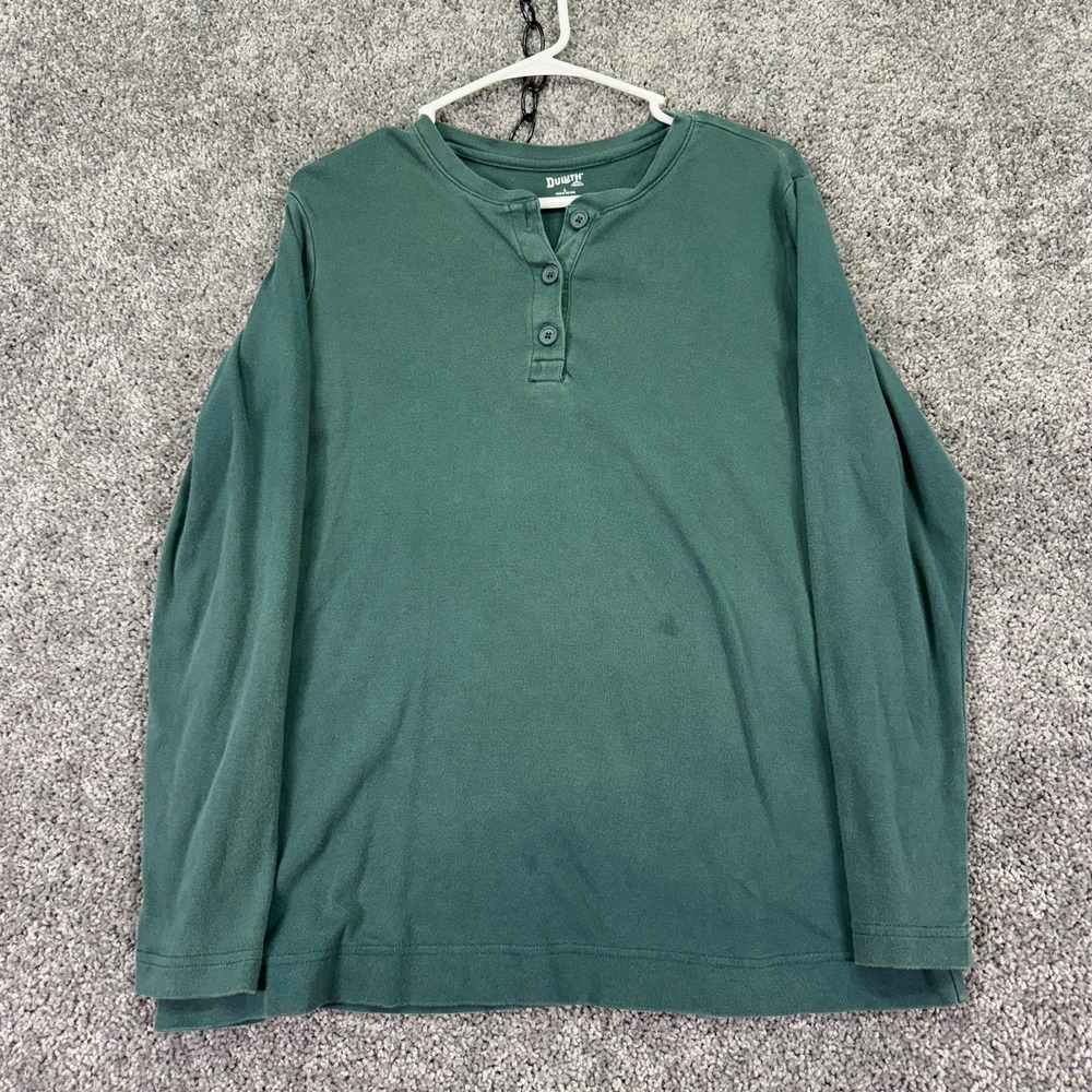 Duluth Trading Co Henley Shirt Womens Large Green Long Sleeve Cotton Workwear